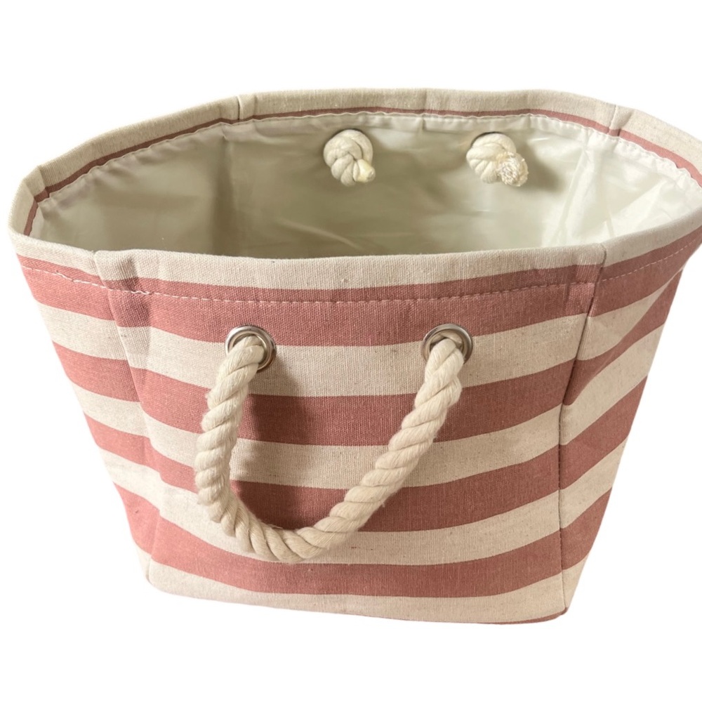 Pink and White Striped Storage Bin